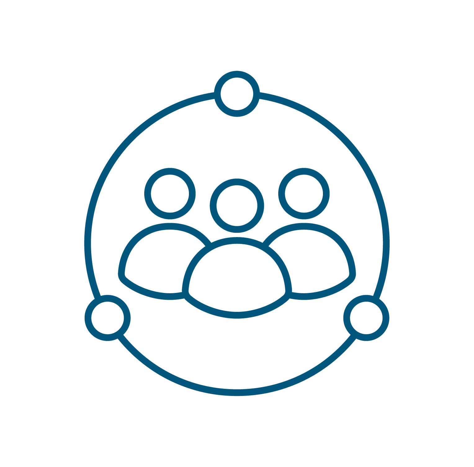 Drwaing of a circle around three individuals, representing Community-oriented living